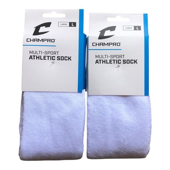 2 Champro White Unisex Athletic Multi-Sport Long Game Socks Adult Size Large - Picture 1 of 8